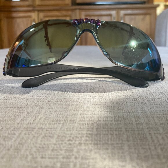 Purple Swarovski Crystals on Gold and Blue Mirror Sunglasses - Unique - unisex - Picture 7 of 13
